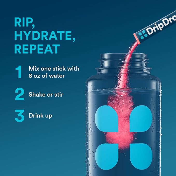 DripDrop Hydration - Sunburst Variety Pack - Electrolyte Drink Mix Single Serve Hydration Powder Packets - Lemon Lime, Strawberry, Peach, Black Cherry | Non-GMO, Gluten Free, Vegan | 32 Sticks