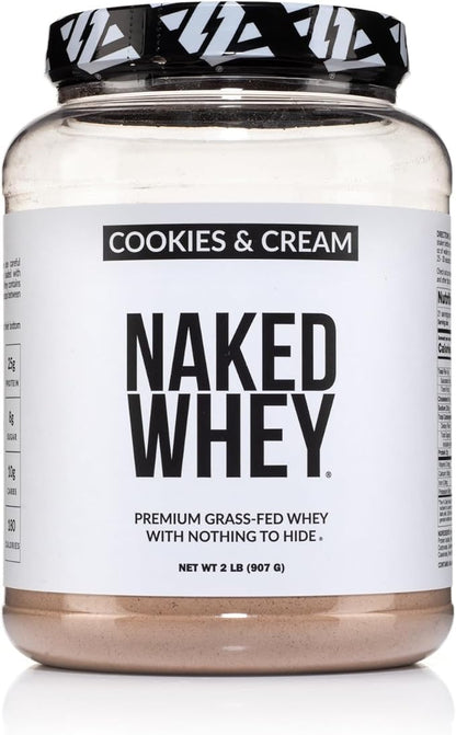 Naked Whey Cookies and Cream Protein Powder - Grass Fed Whey Protein Powder, Non-GMO, No Soy, and Gluten Free - 24 Servings