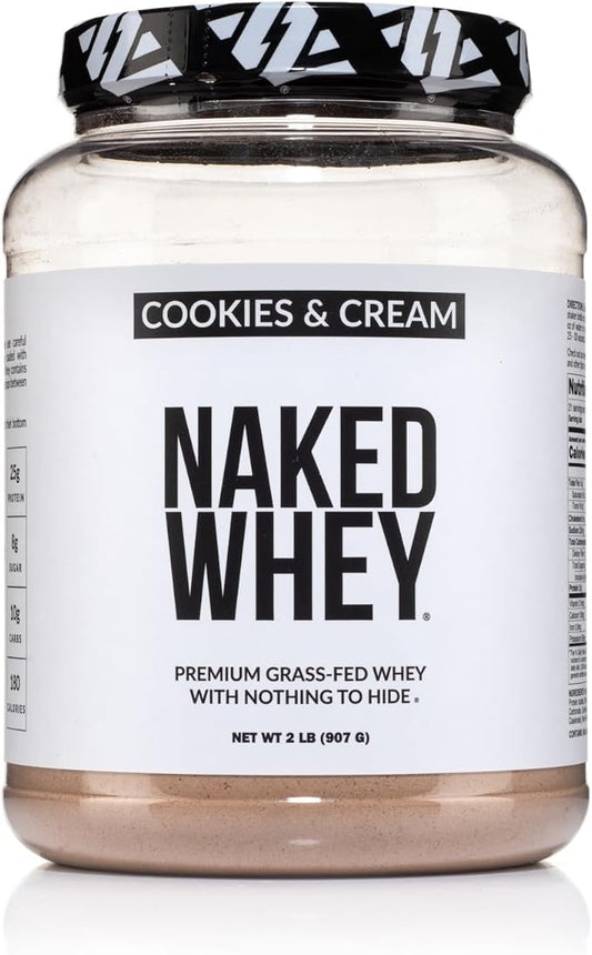 Naked Whey Cookies and Cream Protein Powder - Grass Fed Whey Protein Powder, Non-GMO, No Soy, and Gluten Free - 24 Servings