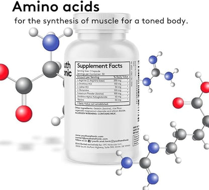 Youth & Tonic PM Bedtime Trim Amino Acids Supplement Pills for Men and Women | 30 Capsules to Support Metabolism and Defined Lean Muscles During Night Time
