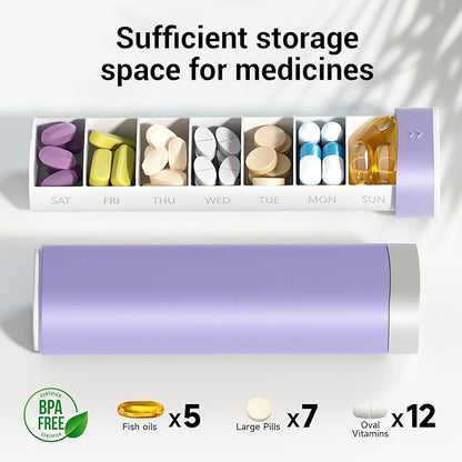 Weekly Pill Organizer 7 Day, Betife Daily Pill Box, Travel Pill Case, Cute Pill Holder to Hold Vitamins, Medicines, Supplements, Pills Organizer (Purple)