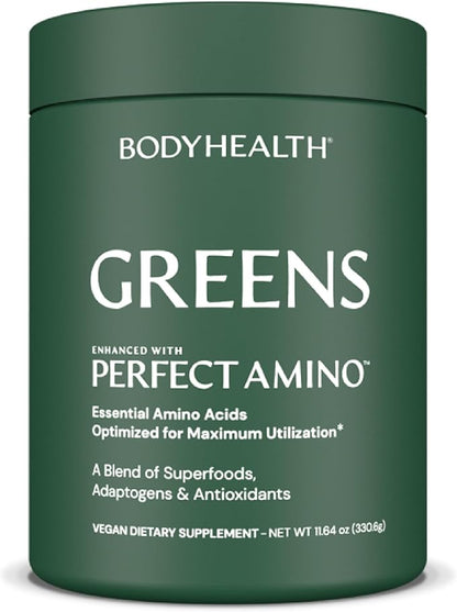 BodyHealth Greens Enhanced with PerfectAmino - Daily Superfood Green Apple Smoothie Powder with Vegetables, Fruit, Antioxidants, Prebiotics, Probiotics, Fiber, and Protein - 30 Servings
