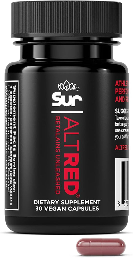 AltRed Sur Beet Root Capsules for Muscle Recovery and Sports Nutrition - 25% Betalain Extract Pre Workout & Nitric Oxide Supplement for Endurance Athletes - NSF Certified for Sport