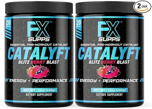 Catalyft Pre-Workout Powder Drink for Men & Women Blitz Berry Blast Mix with Creatine, Caffeine & Beta-Alanine | Best for Energy Pump, Muscle Gain & Focus, 40 Servings (2-Pack)