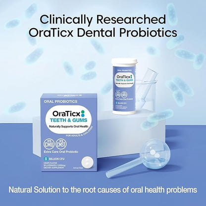 Teeth & Gums Dental Probiotic, Naturally Supports Oral Health and Immunity, Oral Probiotics Supplement 8 Billion CFU, Grape Flavor 30 Lozenges 1-PK