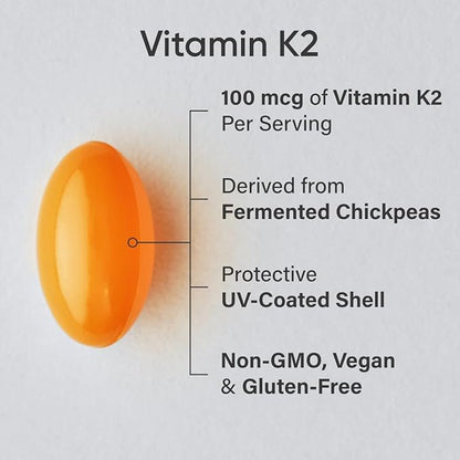 Sports Research Vitamin K2 as MK-7 100mcg with Coconut MCT Oil - 120 Veggie Softgels (4 Month Supply) Vegan Certified, Non-GMO Verified, Gluten & Soy Free - Citrus Aroma