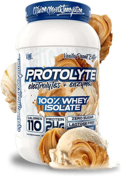 VMI Sports | ProtoLyte Whey Isolate Protein Powder | Low Calorie Whey Protein Powder for Weight Loss | Protein Powder for Muscle Gain | Digestive Enzymes | Non-GMO (Vanilla Peanut Butter, 1.6 Pounds)