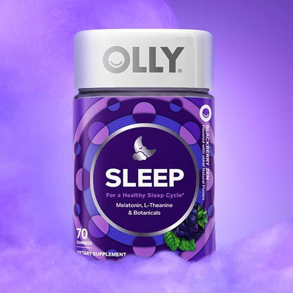 OLLY Sleep Gummy, Occasional Sleep Support, 3 mg Melatonin, L-Theanine, Chamomile, Lemon Balm, Sleep Aid, Blackberry - 70 Count
