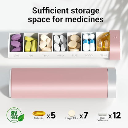 Weekly Pill Organizer 7 Day, Betife Daily Pill Box, Travel Pill Case, Cute Pill Holder to Hold Vitamins, Medicines, Supplements, Pills Organizer(Pink)