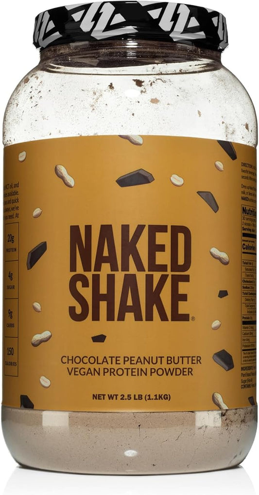 Naked Shake - Chocolate Peanut Butter Protein Powder - Vegan Protein Powder from US & Canadian Farms with MCT Oil, Gluten-Free, Soy-Free, No GMOs or Artificial Sweeteners - 30 Servings