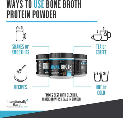 Intentionally Bare Bone Broth Protein Powder Chocolate - 20g Collagen Protein Powder for Skin Hair Joints & Gut - Keto Protein Powder with Collagen Peptide - Chocolate Collagen Powder - 20 Servings
