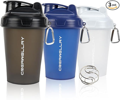 3 Pack Shaker Bottles for Protein Mixes, 17 oz Small Protein Shaker Bottle with Handle, Gym Shaker Cups with Blending Ball for Pre Workout, BPA-Free & Dishwasher Safe (Black, White, Blue)