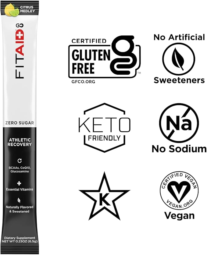 LIFEAID FITAID GO! ZERO SUGAR Recovery + Hydration Packet, W/ BCAAs, Glucosamine, Electrolytes, Omega-3s, 100% Clean, Vegan & Gluten-Free, Naturally Sweetened, 30 Count (Pack of 1)