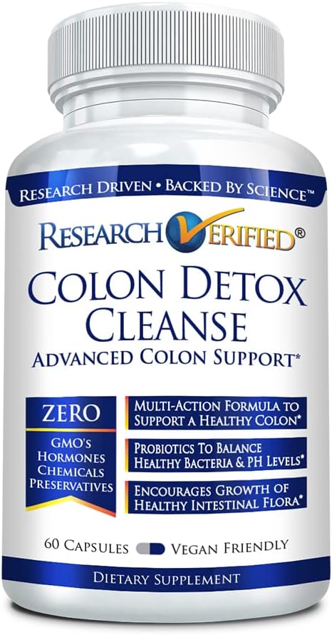 Research Verified Colon Detox Cleanse - #1 Colon Cleansing & Detox Treatment - 100% Natural w/Probiotics & 19 Tested Ingredients - 100% Money Back - 1 Bottle Supply
