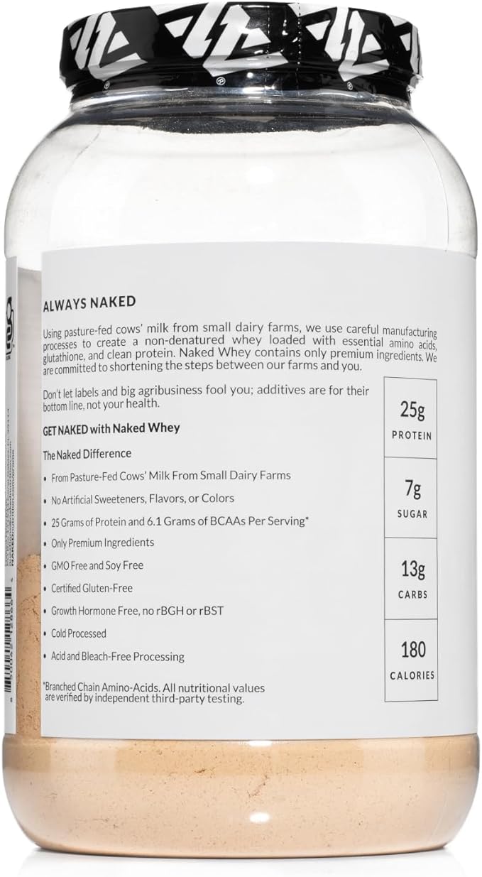 Naked Nutrition Whey Chocolate Peanut Butter Protein Powder, Grass Fed Whey, No GMO, No Soy, and Gluten Free. Nothing Artificial, Aid Growth and Recovery - 21 Servings