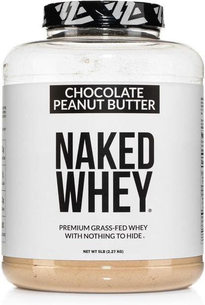 Naked Whey Chocolate Peanut Butter Grass Fed Whey Protein Powder, No GMO, No Soy, and Gluten Free, Aid Growth and Recovery - 52 Servings