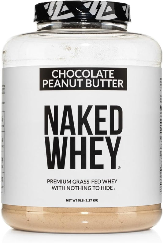 Naked Whey Chocolate Peanut Butter Grass Fed Whey Protein Powder, No GMO, No Soy, and Gluten Free, Aid Growth and Recovery - 52 Servings