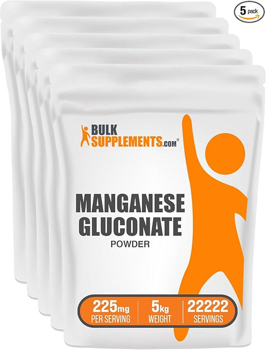 BulkSupplements.com Manganese Gluconate Powder - Manganese Supplements, Essential Trace Mineral - High Absorption & Gluten Free, 225mg per Serving, 5kg (11 lbs) (Pack of 5)
