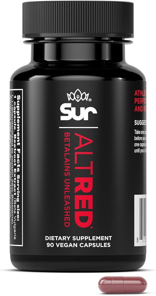 AltRed Sur Beet Root Capsules for Muscle Recovery and Sports Nutrition - 25% Betalain Extract Pre Workout & Nitric Oxide Supplement for Endurance Athletes - NSF Certified for Sport