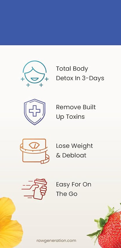 Raw Generation Instant Smoothie Detox Gut Cleanse | Healthy Weight Management | 100% Raw Natural Juice - No Added Sugar | Convenient On-the-Go | 3-Day Juice Cleanse | 18 Superfood Drink Powder Packets