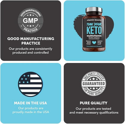 Vitamin Bounty Tune Your Keto Multivitamin – Keto-Specific Nutritional Support with Magnesium, Potassium, and MCT for Energy, Cramp Relief, and Nutrient Optimization - 90 Capsules