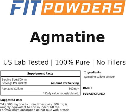 Agmatine Sulfate Powder 500 Grams (Multiple Sizes) Strength and Pump (Nitric Oxide) 100% Pure Agmatine Powder, Vegan, Gluten-Free