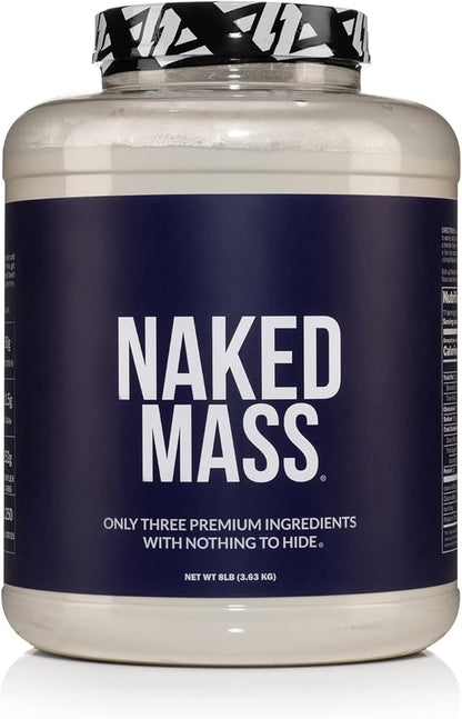 Naked Mass - Natural Weight Gainer Protein Powder - 8 LB Bulk, GMO Free, Gluten Free & Soy Free. No Artificial Ingredients - 1,250 Calories per Serving