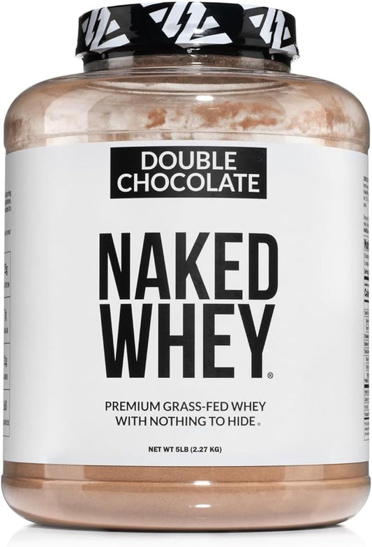 Naked Whey Double Chocolate Grass Fed Whey Protein Powder, No GMO, No Soy, and Gluten Free. Nothing Artificial, Aid Growth and Recovery - 53 Servings