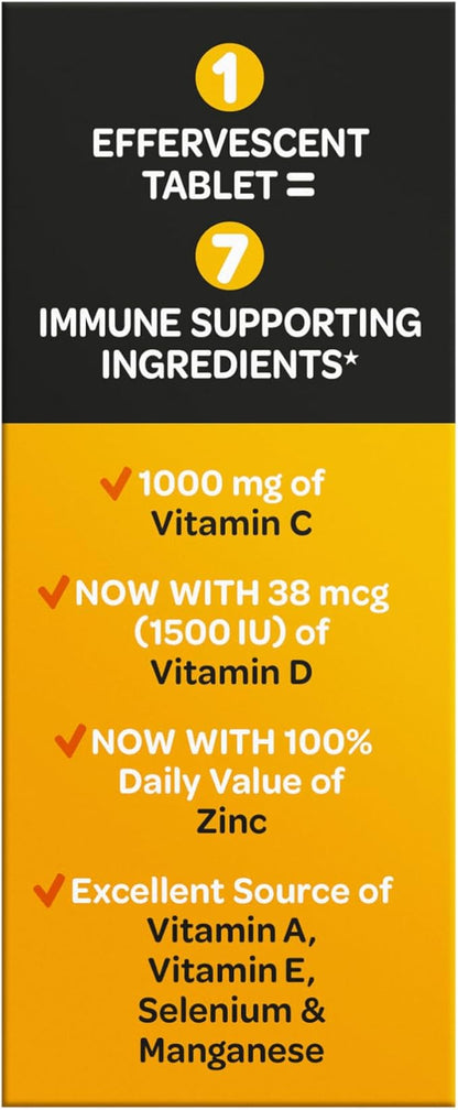 Airborne 1000mg Vitamin C with Zinc, SUGAR FREE Effervescent Tablets, Immune Support Supplement with Powerful Antioxidants Vitamins A C & E - 30 Fizzy Drink Tablets, Zesty Orange Flavor