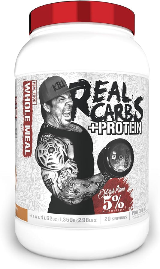 5% Nutrition Rich Piana Real Carbs + Protein | Clean Mass Gainer Protein Powder | Real Food Carbohydrate Fuel for Pre Workout/Post-Workout Recovery Meal | 2.9 lb, 20 Servings (Apple Cinnamon Pie)