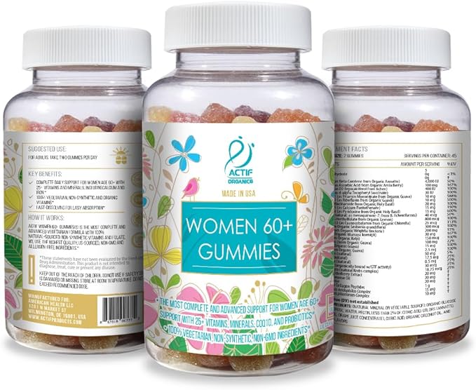 ACTIF Women Age 60+ Gummies with 25+ Advanced Factors and Probiotics - Non GMO, Made in USA, 90 Count