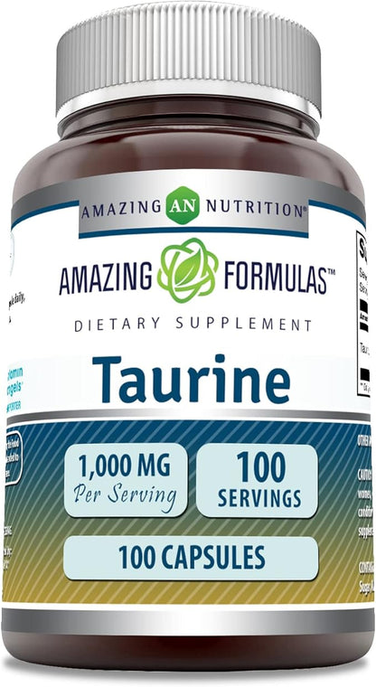 Amazing Formulas Taurine Amino Acid Supplement | 1000 Mg per Serving | 100 Capsules | Non-GMO | Gluten-Free | Made in USA