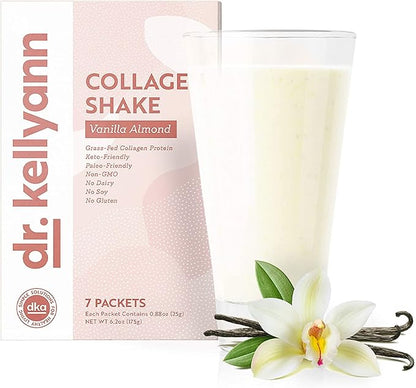 Dr. Kellyann Keto Vanilla Almond Shakes (7 Servings) – Grass-Fed Collagen Protein, Gluten-Free, Non-GMO, Keto-Friendly, 1 Pack