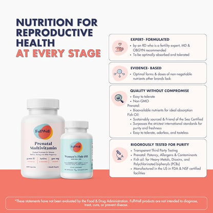 Prenatal Vitamin + DHA | Omega 3 Fish Oil with DHA & EPA for Brain Development & Nervous System Support | 26+ Vital Nutrients | Dietitian-formulated, Non-GMO, 3rd Party Tested, 30 Servings