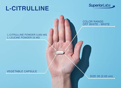 Superior Labs – Pure L-Citrulline – Free Form – Optimal 3,000mg Dosage – 150 Vegetable Capsules – Supports Vasodilation, Energy Production and Cardiovascular Health