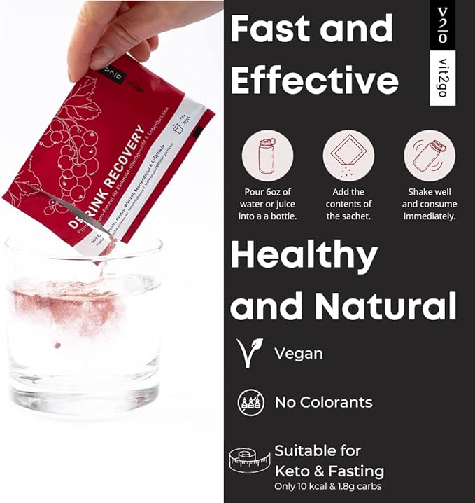 Drink Recovery Electrolytes Powder with Vitamins, Vegan Electrolyte Packets for Hydration & Liver Detox, Blackcurrant Flavor (30 Sachets)