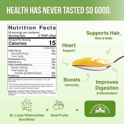 Wildcrafted Irish Sea Moss Gel | Made in USA | Rich in Vitamins & Minerals | Sea Moss Gel Raw | Nutritional Supplement | Lemon Ginger (16 oz)