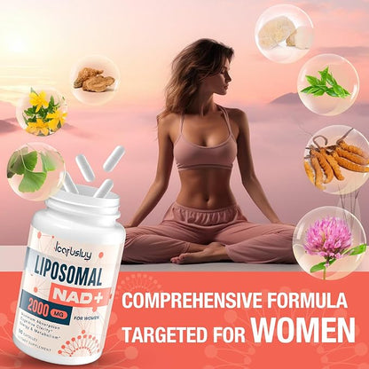 2000MG Liposomal NAD+ for Women, NAD+ Supplement, with Ashwagandha, Maca, Black Cohosh & Ginkgo Biloba, Max Absorption, NAD Plus - Menopause, Cognitive Clarity, Energy, Aging Defense, 270 Capsules