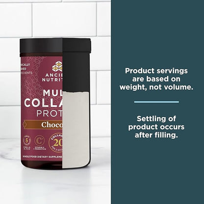 Ancient Nutrition Hydrolyzed Collagen Peptides Powder with Probiotics, Chocolate Multi Collagen Protein for Women and Men with Vitamin C, 24 Servings, Supports Skin and Nails, Gut Health, 10oz