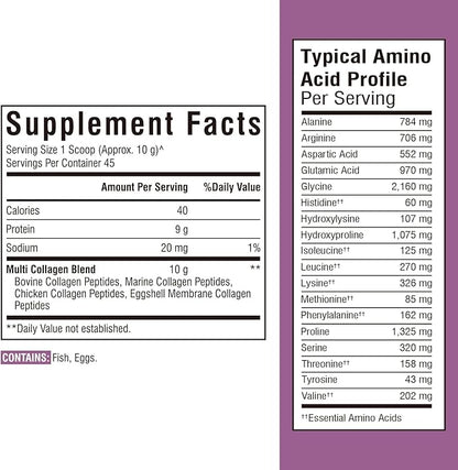 Multi Collagen Peptides Powder Type I II III V X, Hydrolyzed Collagen Protein for Women and Men, Skin, Hair, Nails and Joints, Unflavored, Non-GMO, Keto & GF, Zero Sugar, 45 Servings, 16oz