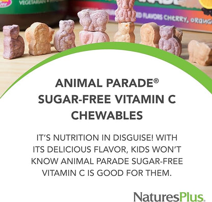 NaturesPlus Animal Parade Sugar-Free Children's Vitamin C, Natural Orange Juice Flavor - 90 Chewable Animal Shaped Tablets, Pack of 2 - Immune Support - Gluten Free - 90 Servings
