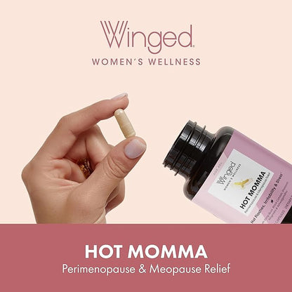 Winged Wellness Hot Momma | Menopause Capsules for Women | Hormone Balance, Hot Flashes, Night Sweats, Sleep, Mood & Bone Health | Chaste Tree, Dong Quai, Black Cohosh, Vitamins D & K-2 | 60ct