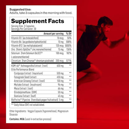 Mdrive Elite Test Booster for Men - Supports Immune Health, Energy, VO2Max, Recovery, Stress Relief, Lean Muscle, KSM-66 Ashwagandha, DIM, Fenugreek, 90 Capsules