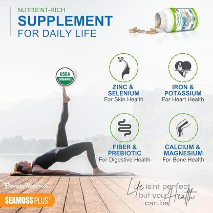 Power By Naturals Sea Moss Plus - USDA Organic Irish Sea Moss Capsules w/Wild Harvested Irish Seamoss, Bladderwrack & Burdock Root Immunity Supplement Sea Moss Pills for Adult 60Ct - 1 Pack