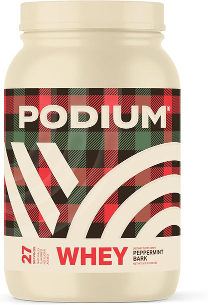Podium Nutrition Whey Protein Powder, Peppermint Bark, 25g Protein Per Serving with Digestive Enzymes, Whey Protein Isolate & Concentrate, Gluten Free, Low Carb, Low Sugar & Soy Free, 27 Servings