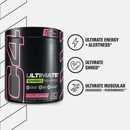 Cellucor C4 Ultimate Shred Pre Workout Powder for Men & Women, Weight Loss Supplement with Ginger Root Extract, Strawberry Watermelon, 20 Servings (Pack of 1)