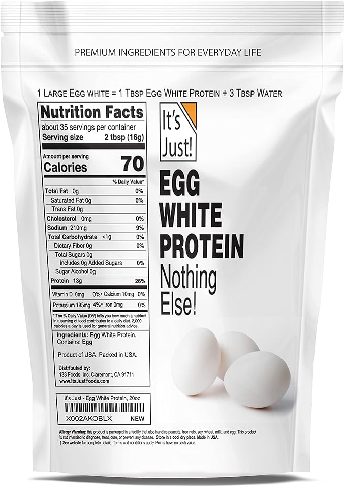 It's Just! - Egg White Protein Powder, Dried Egg Whites Protein, Meringue Ingredient, Non-GMO, USA Farms (Unflavored, 20oz)