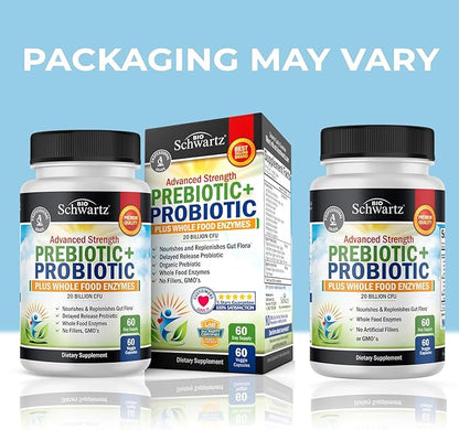 Prebiotics and Probiotic with Whole Food Enzymes for Adults Women & Men - Probiotics Lactobacillus Acidophilus - Digestive Health Capsules Shelf Stable Supplement - Non-GMO Gluten & Dairy Free -60ct
