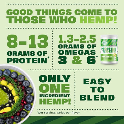 Manitoba Harvest Hemp Yeah! Organic Max Fiber Protein Powder, Omegas 3&6 per Serving, Chocolate, 16 Ounce, Packaging May Vary