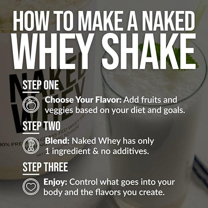 Naked Whey 2LB 100% Grass Fed Whey Protein Powder - Only 1 Ingredient, Unflavored Whey Protein, Undenatured, Gluten Free, Soy Free, No GMOs, No Preservatives